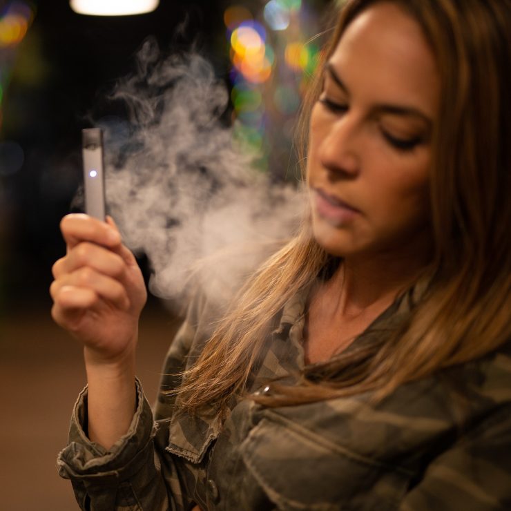 Picture depicts woman vaping - join our vaping - the facts webinar on 12th November to hear the Better Health North Somerset Team address concerns and dispel myths on vaping and youth vaping.